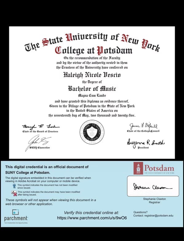 Verified degree or teaching certification of Haleigh  