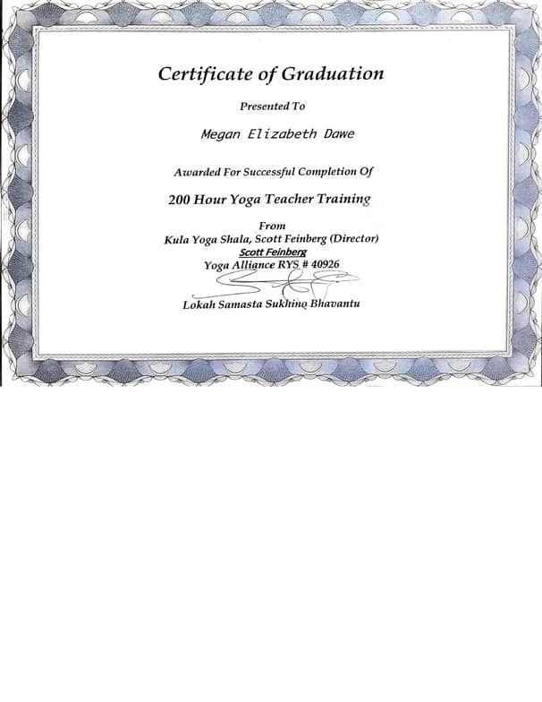 Verified degree or teaching certification of Megan