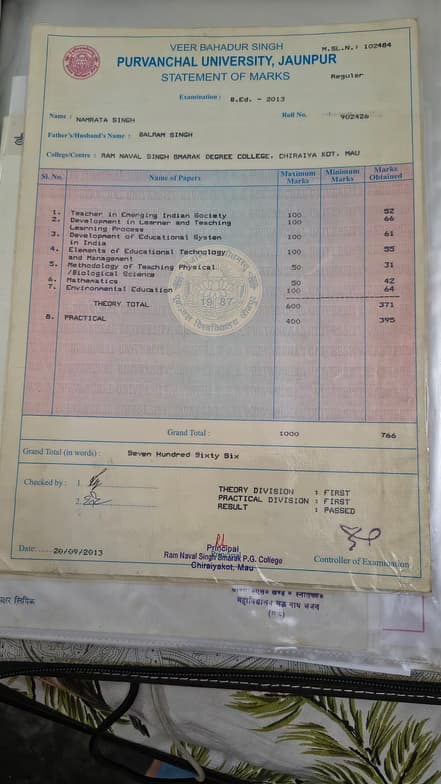 Verified degree or teaching certification of Namrata  