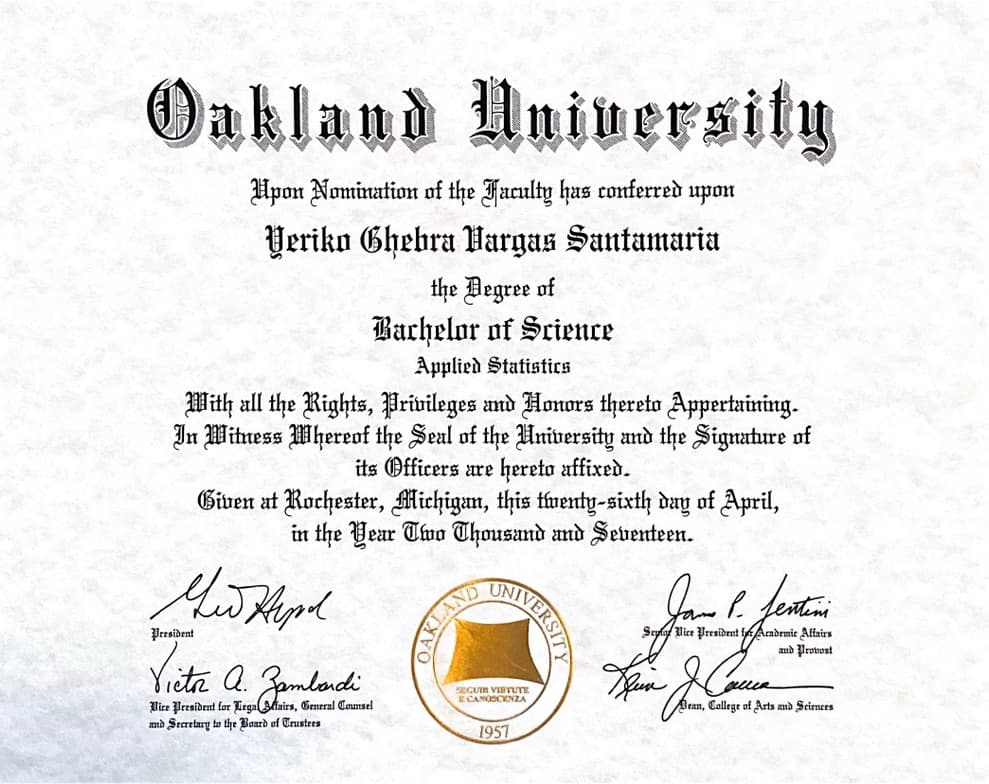 Verified degree or teaching certification of Yeriko