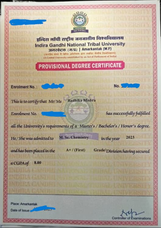 Verified degree or teaching certification of Radhika 