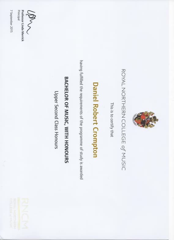 Verified degree or teaching certification of Daniel 