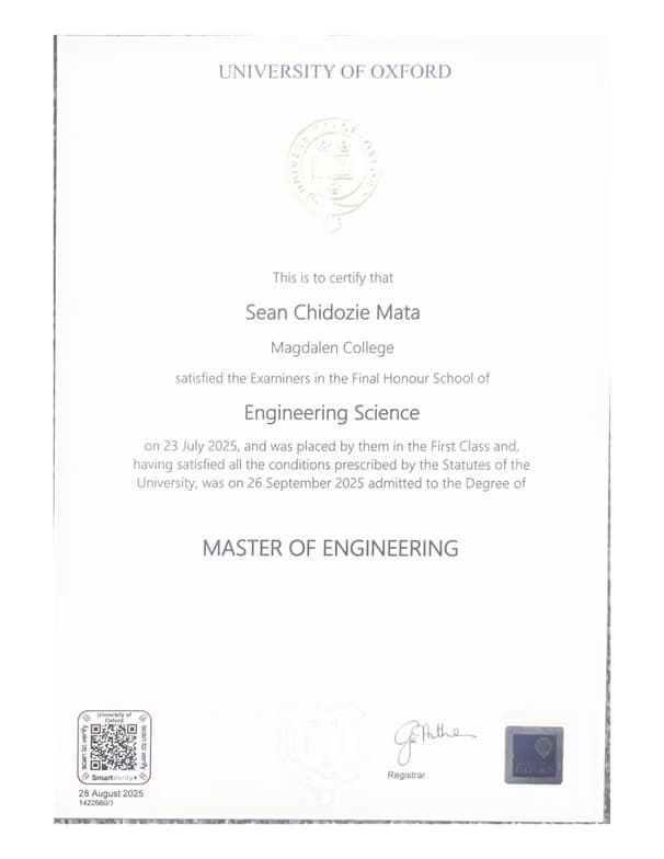 Verified degree or teaching certification of Sean 