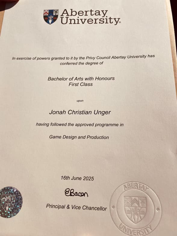 Verified degree or teaching certification of Jonah 