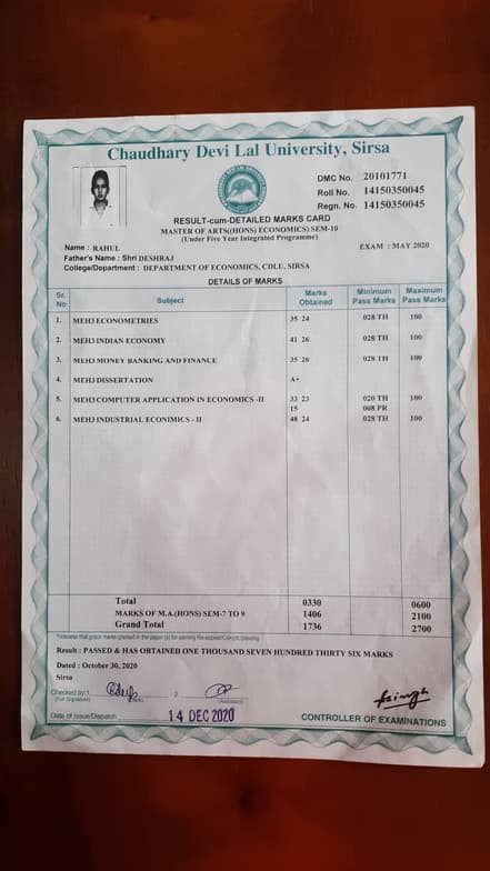 Verified degree or teaching certification of Rahul