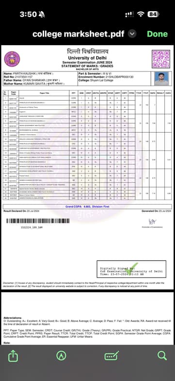 Verified degree or teaching certification of Parth  