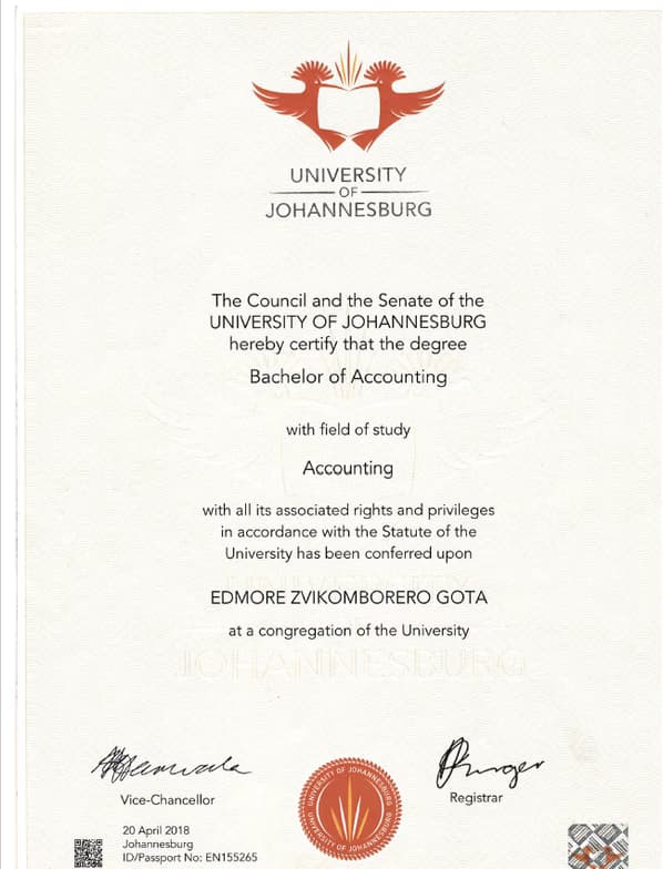 Verified degree or teaching certification of Edmore