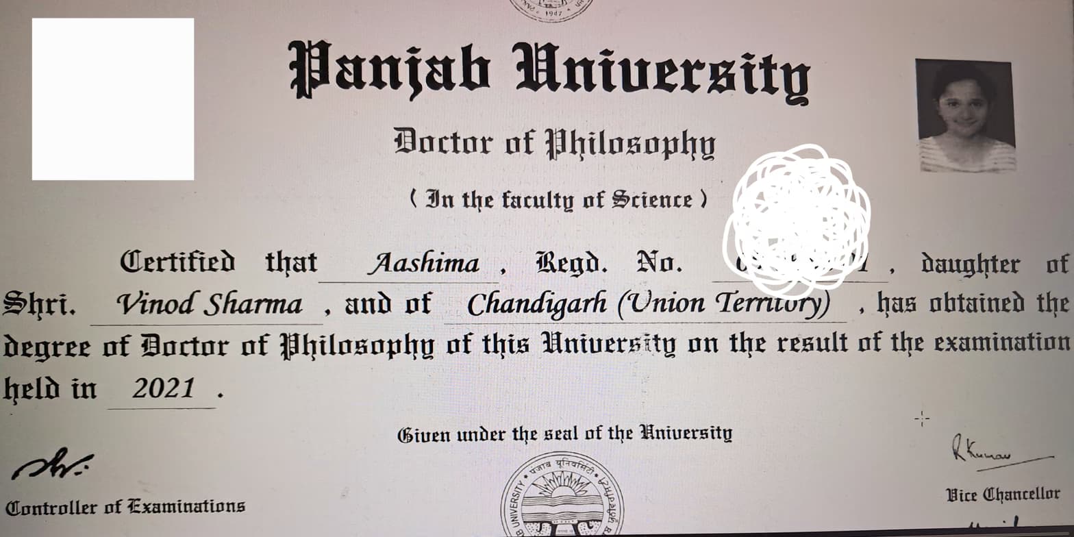Verified degree or teaching certification of Aashima 