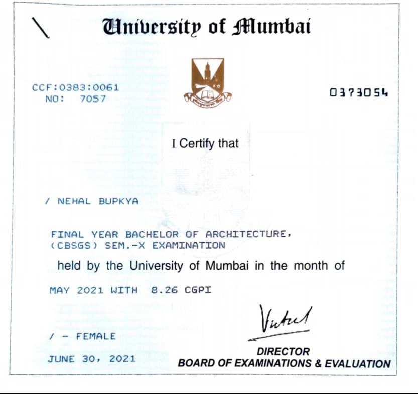 Verified degree or teaching certification of Nehal