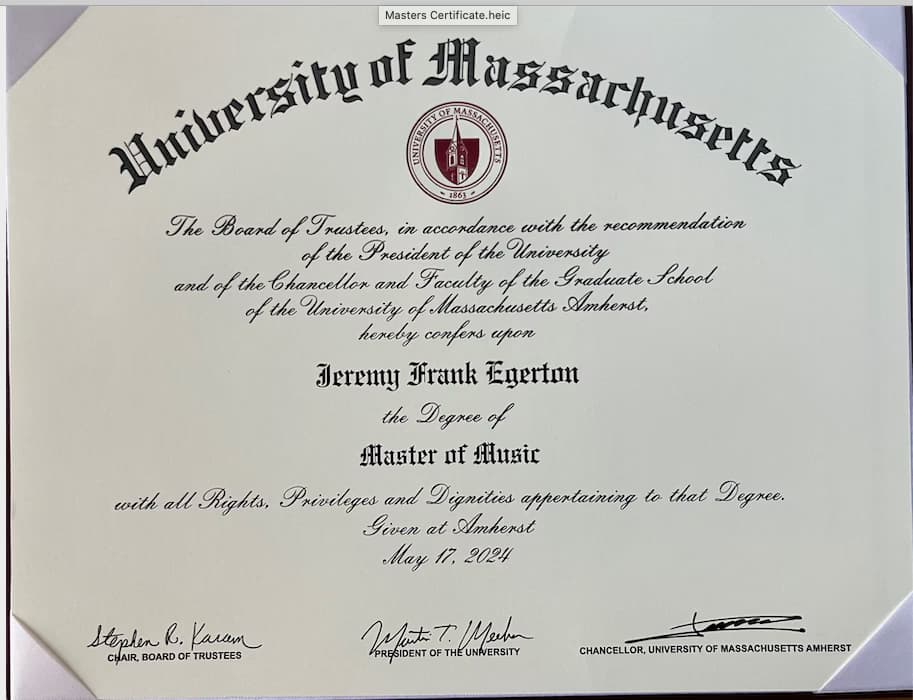 Verified degree or teaching certification of Jeremy 