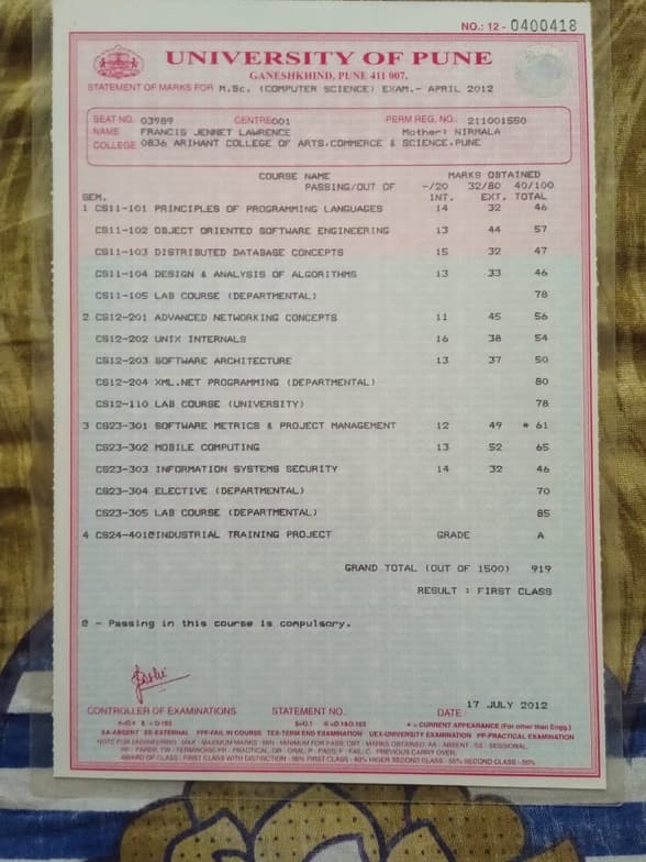 Verified degree or teaching certification of Jennet 