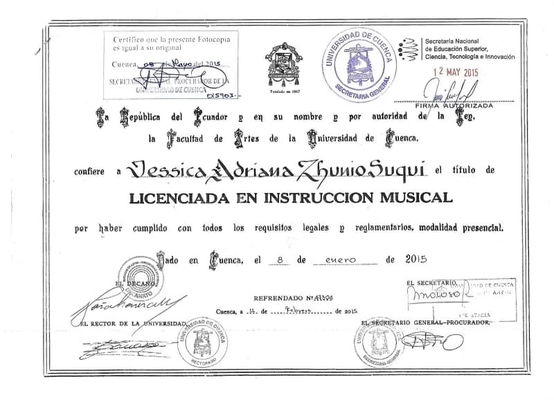 Verified degree or teaching certification of Jessica 