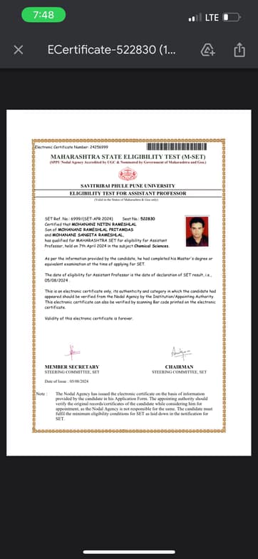 Verified degree or teaching certification of Nitin 
