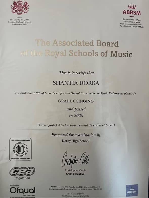 Verified degree or teaching certification of Shantia 