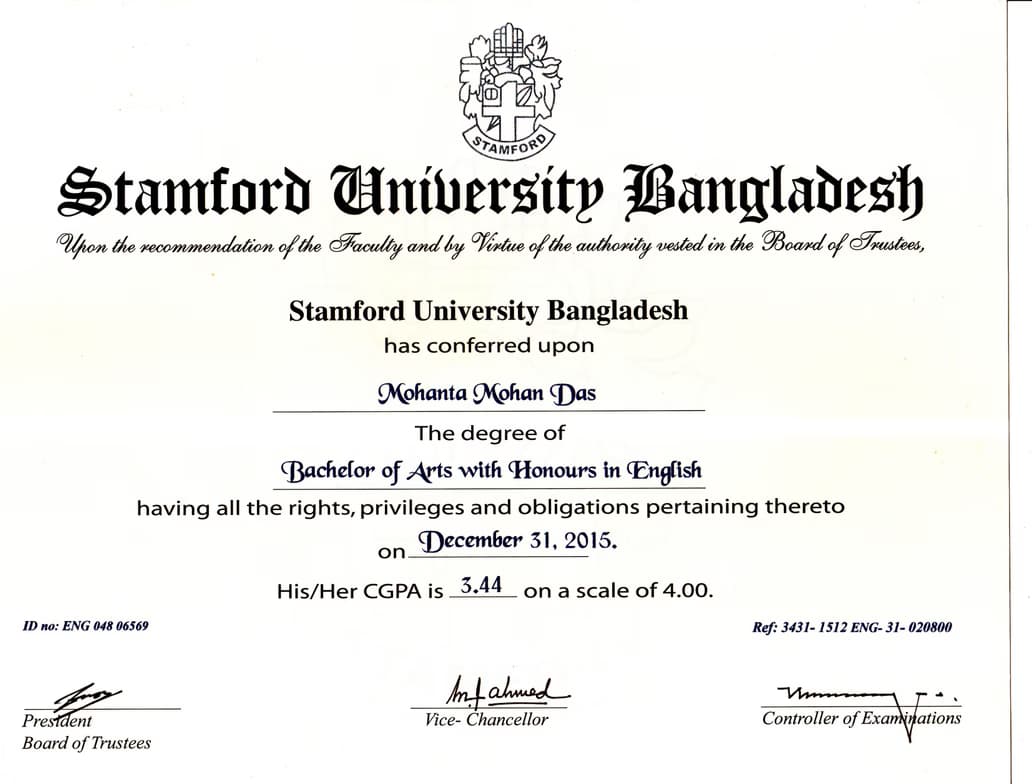 Verified degree or teaching certification of Mohanta 