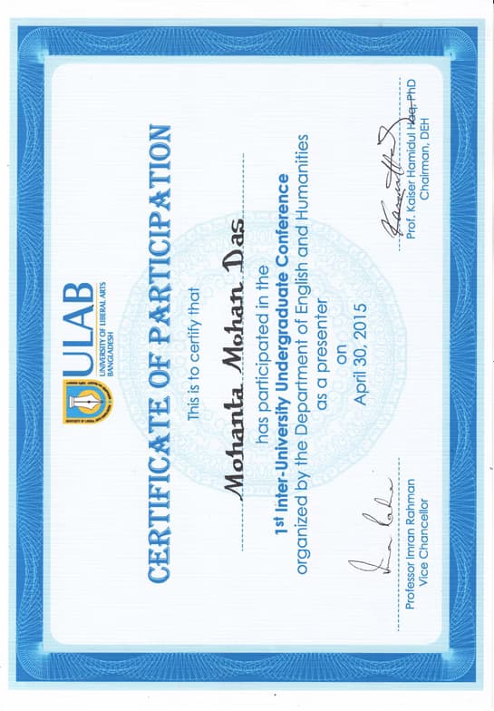 Verified degree or teaching certification of Mohanta 