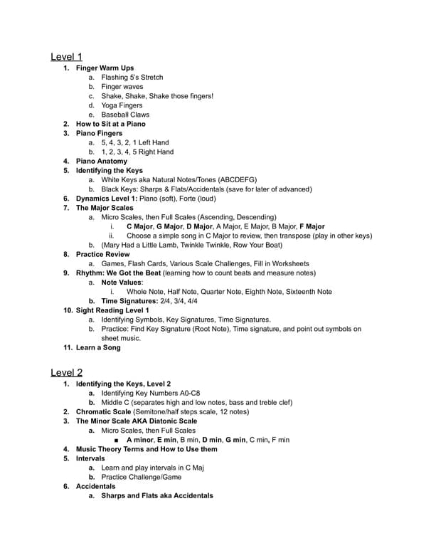 Piano learning materials by Katarra 