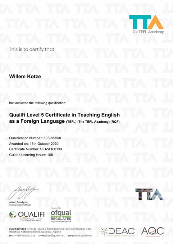 Verified degree or teaching certification of Willem 