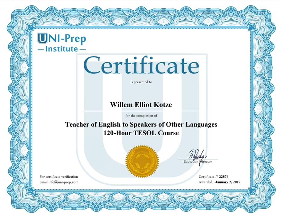 Verified degree or teaching certification of Willem 