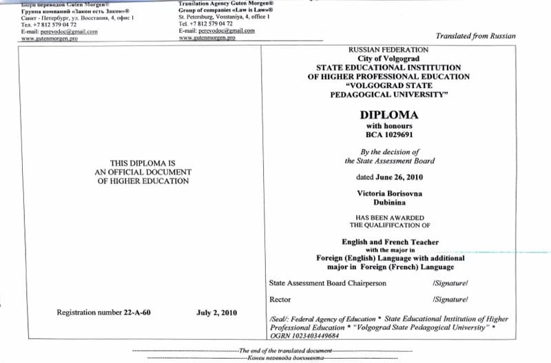 Verified degree or teaching certification of Victoria 