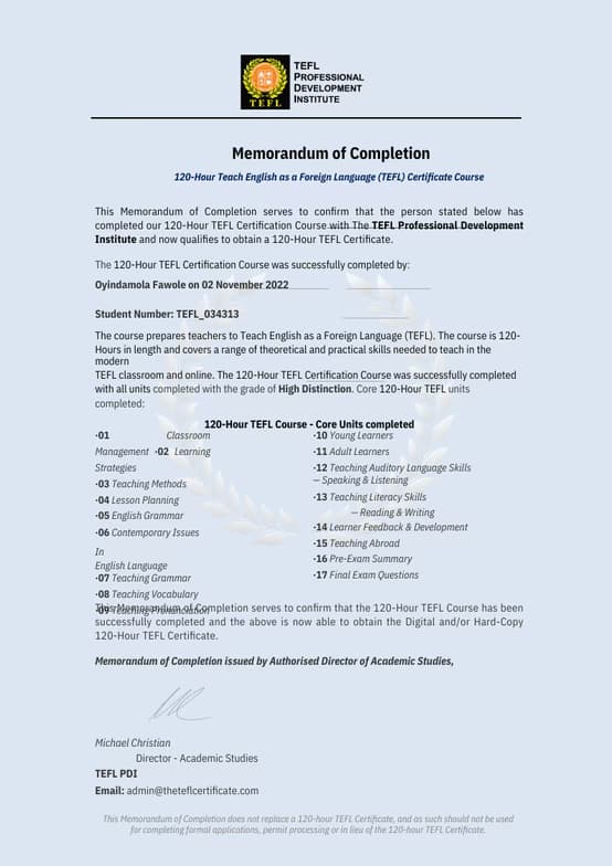 Verified degree or teaching certification of Esther 