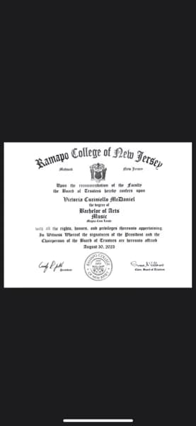 Verified degree or teaching certification of Vic