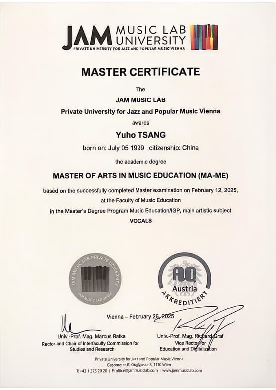 Verified degree or teaching certification of Yuho  