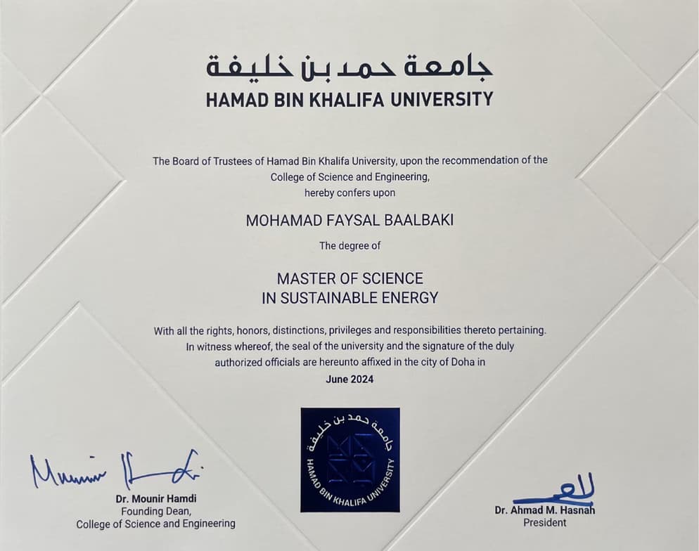 Verified degree or teaching certification of Mohamad 