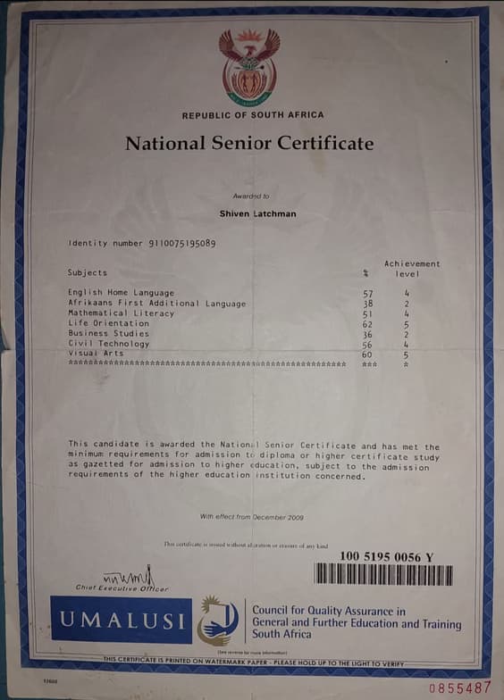 Verified degree or teaching certification of Shiven 