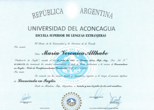Verified degree or teaching certification of Maria 