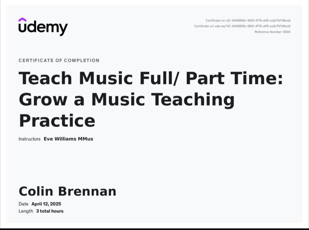 Verified degree or teaching certification of Colin