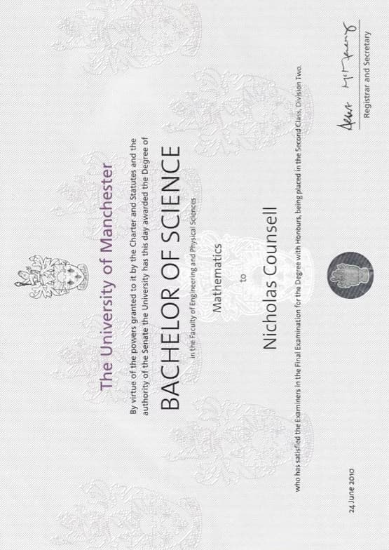Verified degree or teaching certification of Nicholas 