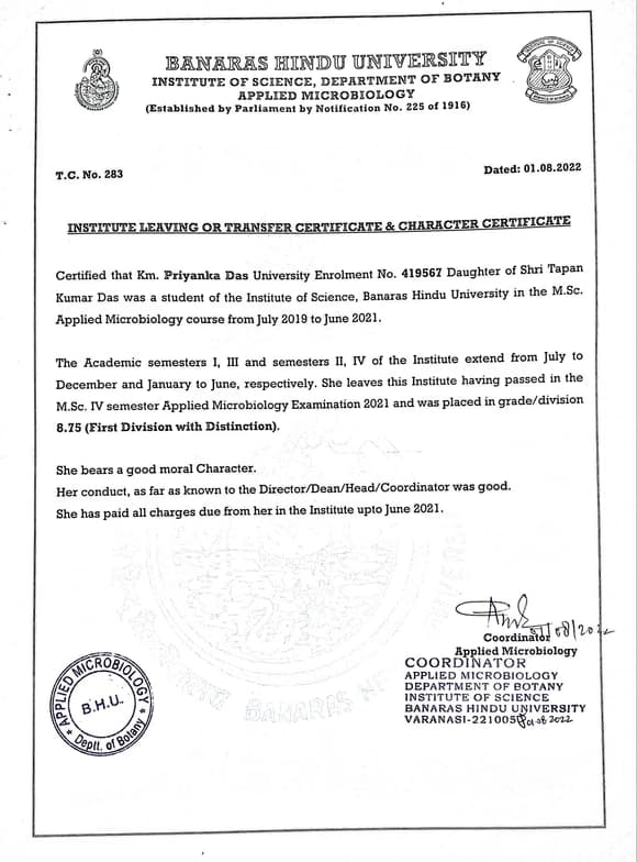 Verified degree or teaching certification of Priyanka