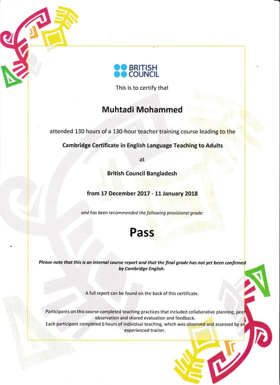 Verified degree or teaching certification of Muhtadi