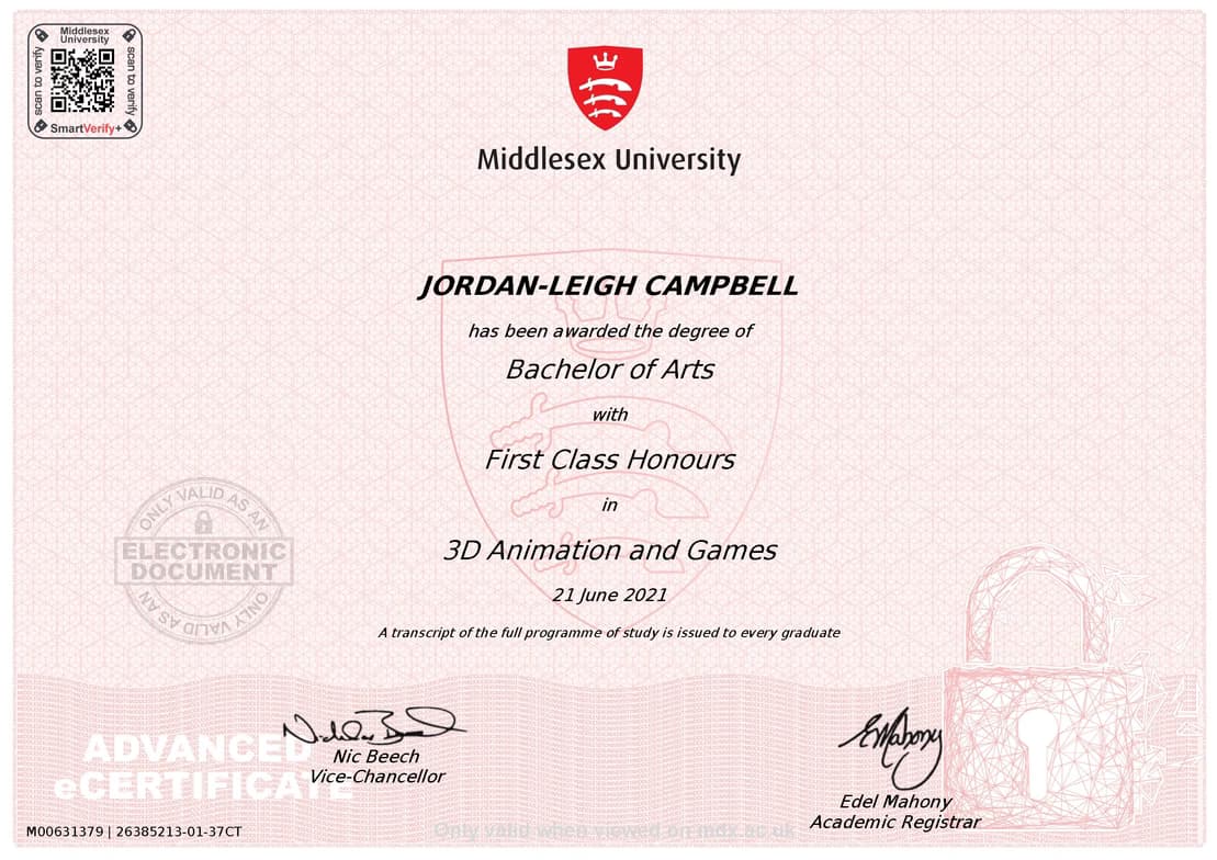 Verified degree or teaching certification of Jordan-Leigh