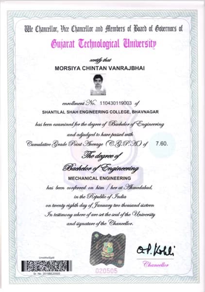 Verified degree or teaching certification of Chintan 
