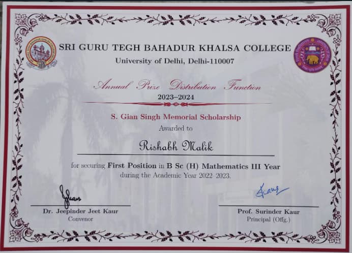 Verified degree or teaching certification of RISHABH 