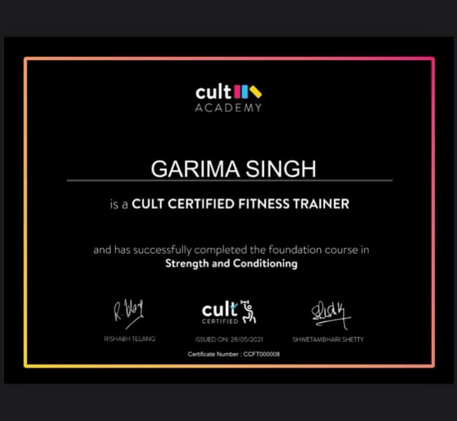 Verified degree or teaching certification of Garima  