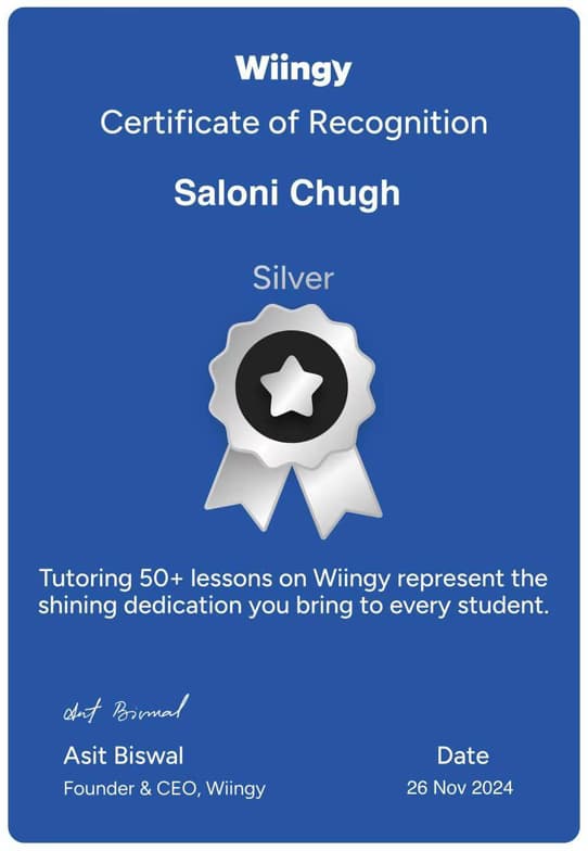 Profile photo of Saloni, Physics tutor at Wiingy 