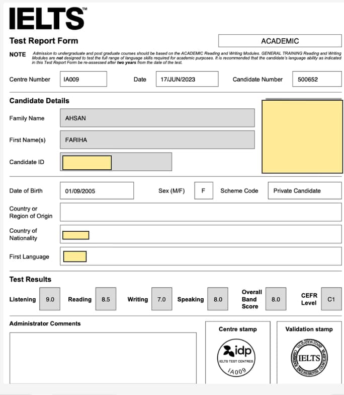 Verified degree or teaching certification of Fariha 