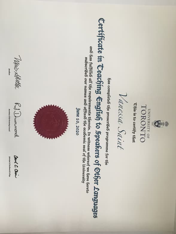 Verified degree or teaching certification of Vanessa