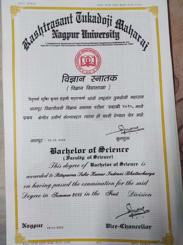 Verified degree or teaching certification of Rituparna 