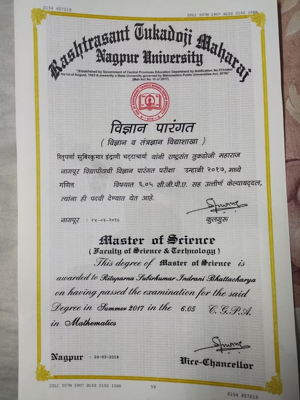 Verified degree or teaching certification of Rituparna 