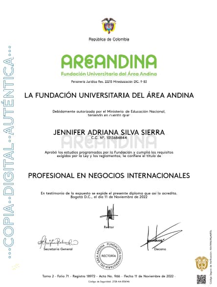 Verified degree or teaching certification of Jennifer  