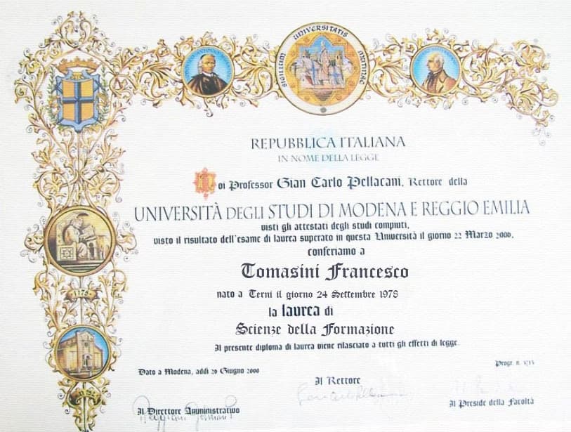 Verified degree or teaching certification of Francesco 