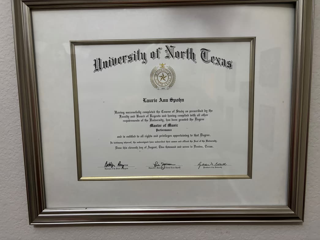 Verified degree or teaching certification of Laurie 