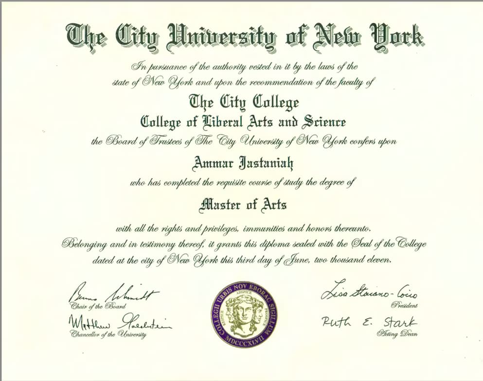 Verified degree or teaching certification of Ammar  