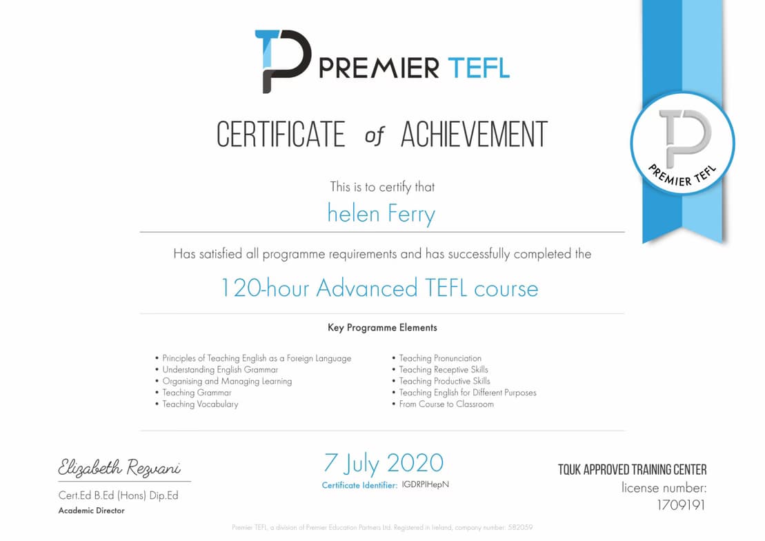 Verified degree or teaching certification of Helen 