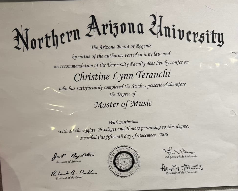 Verified degree or teaching certification of Christine 