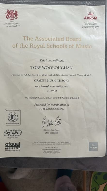 Verified degree or teaching certification of Tobias 
